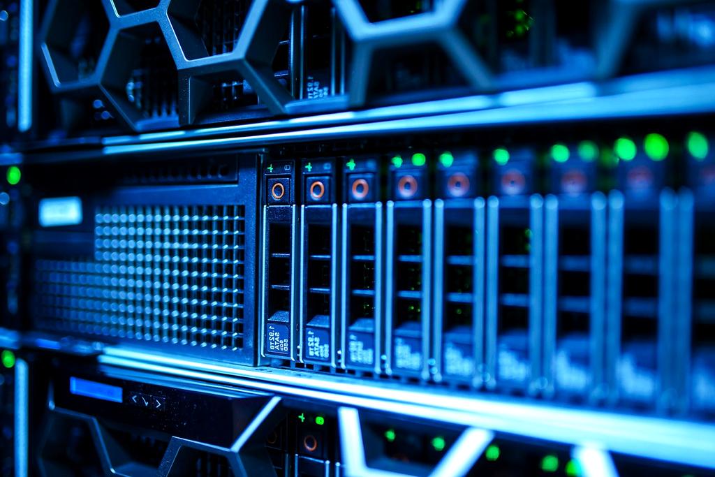 Server room with blue lighting representing cloud infrastructure